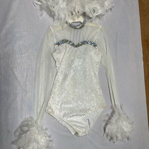Vintage 1980’s Sparkling White Women’s Costume with Feather Accents